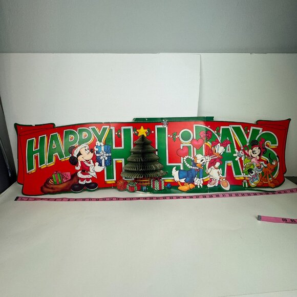 Vtg Disney Mickey Minnie Daisy Donald Duck Happy Holidays Paper Accordion Tree - Picture 1 of 12